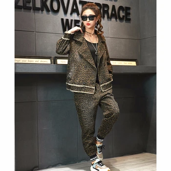 Max LuLu 2019 Kórejský Módne Dámy Leopard Dva Kusy Nastaviť Dámske Vintage Denim Topy A Hárem Nohavice Bežné Streetwear Plus Veľkosť