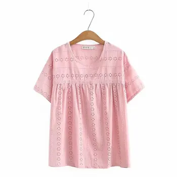 Plus veľkosť duté sa O krk dobby bavlna ženy voľné tričká 2020 nový bežné dámy soft t košele, ženské topy ružová navy white