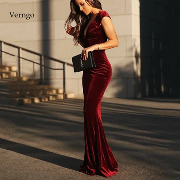 Verngo Morská víla Večerné Šaty Červené Večerné Šaty Vintage Formálne šaty Dlhé Prom Šaty Velúrové Party Šaty Župan De Soiree