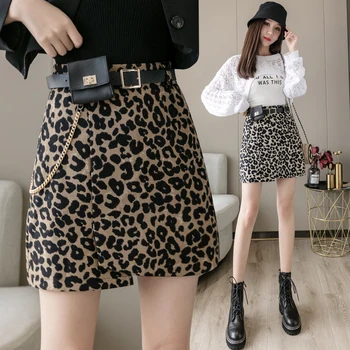 Módne dámske sukne pre jeseň/zima 2020 nový high-v strede zúžený chudnutie retro leopard tlač-line sukne s pásom taška
