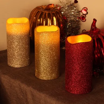 GiveU Led Pilier Sviečky Flameless Teplé svetlo Reálne Vosk s Časovač ,pre Svadobné a Vianočné Dekorácie,Červená, Zlatá Strieborná