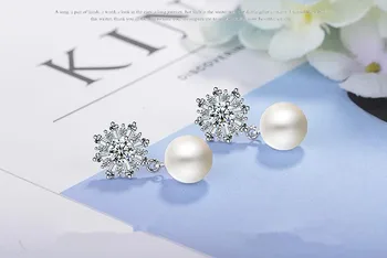 925 sterling silver pearl cz zirkón kvet dámy'stud náušnice šperky ženy ženy drop shipping darček k narodeninám