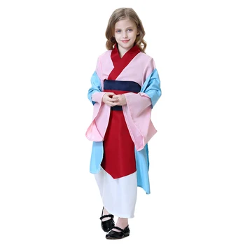 Mulan Šaty Pre Dievča Fáze Výkonu Oblečenie Detí Čínskej Tradičnej Kostýmy Deti Čiastočné golier Široké rukávy Hafu