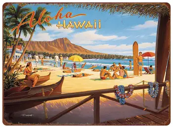 Vintage Havajské Hawaii Aloha Kovové Plagát Doska Vintage Tin Prihlásiť Stenu Decor 12x8 Cm