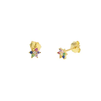 Rainbow farebné kvetinové stud náušnice pre ženy, dievča minimálne 5 mm multi piercing earbone stud zlatá farba krásne náušnice šperky