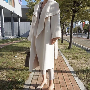 GALCAUR Bežné Tweed Kabát Pre Ženy V Krku Dlhý Rukáv Patchwork Čipky Nadrozmerné Voľné Zvrchníky Žena 2020 Nové Oblečenie