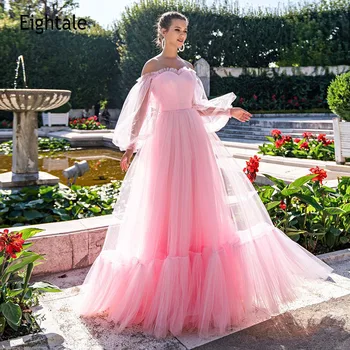 Eightale Ružový Ples Šaty s Korzetom Lístkového Rukávy Tylu Večer Party Šaty Celebrity Maturitné Šaty vestidos de formatura