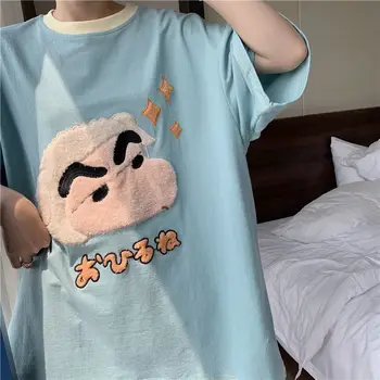 Nadrozmerné Anime Crayon Shin Chan T-shirt Lete Harajuku T Shirt Ulzzang kórejský Tričko pre Ženy Výšivky Oblečenie Tee Top