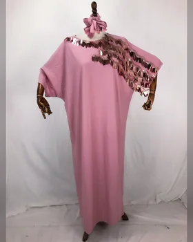 Nové Africký Štýl Flitrami Výšivky Voľné Dizajn 2-dielna Dlhé Šaty S Šatku Dashiki Šaty Pre Lady（ZP#）