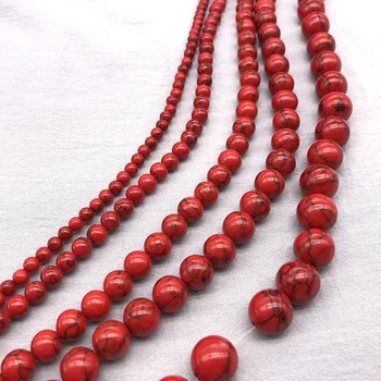 Prírodný Kameň Červený Voľné Korálky Kolo Howlite DIY Korálkami pre Ženy Šperky Robiť Náramky NecklacesJ139