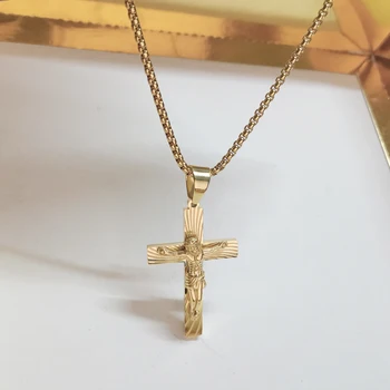 Kríž, Zlatá Farba Nehrdzavejúcej Ocele Ježiš Kríž Náhrdelník Prívesok Pre Mužov, Ženy Vianočný Darček Katolíckej Šperky Dropshipping