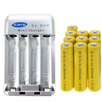 10pcs AA Žltá Nabíjateľné Batérie NiCd 2800mAh 1.2 v Slnečné Svetlo + Nabíjačka