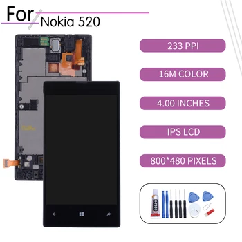 PÔVODNÝ Pre NOKIA Lumia 520 Dotykový LCD Displej Digitalizátorom. Montáž Pre Nokia Lumia 521 Displej withFrame Nahradenie RM-917 RM-914