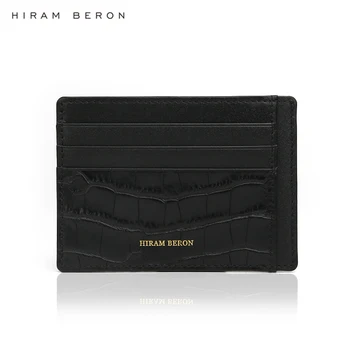 Hiram Beron Monogram Služby Luxusné Kožené RFID Slim Mužov Peňaženka Black darčekový balíček dropship