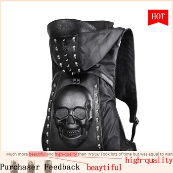 Nové 2020 Módne Osobnosti 3D lebky kožené batoh nity lebky batoh s Kapucňou spp oblečenie taška kríž tašky hiphop muž