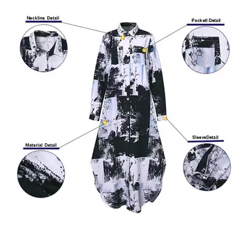 ZANZEA Jeseň Šaty Žien Vintage Župan 2021 Tlačené Šaty Bežné Klope Šaty Módne Maxi Šaty Plus Veľkosť Bohemain Vestidos