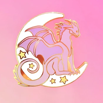 Nádherné Krásne Ružové Mesiac Dinosaury Ťažké Smalt Pin Fantasy Karikatúry Zvierat Flying Dragon Brošňa Jedinečné Šperky Art Decor