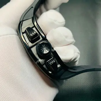 Klasické pánske Luxusné Čierne Hodinky R-M Štýl Automatické Posuvné Hladké Druhej Strane Svetelnej Sledovať Všetky Sub-Dial Funguje