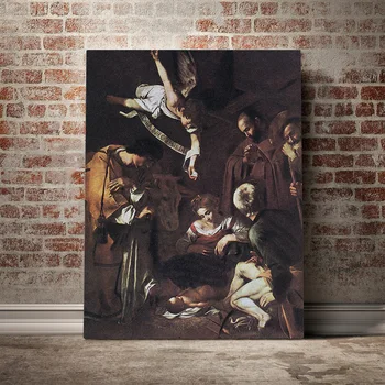 Jasličky s Svätých Francis Lawrence a Caravaggio Zarámované Drevený Rám Plátno plagát Maľby nástenné Art decor Dekorácie Výtlačkov