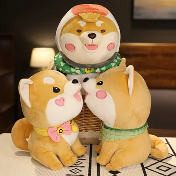 Roztomilý Kolo Tvár shiba inu Pes hračka Bábika Vypchaté Zvieratá Cartoon Japonskom Anime Hračka pre Psa so Šatkou Ružové Líca Psie hračky pre malé Deti