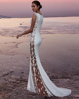 Ženy Čipky Sexy Elegantné Bez Rukávov Noc Strany Svadobné Maxi Šaty Formálne Dlho Bodycon Biele Šaty