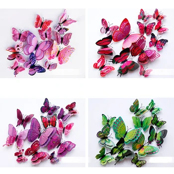 Nový štýl 12Pcs dvojvrstvové 3D Butterfly Stenu-Nálepky na stenu Domova Motýľov pre dekoráciu, Magnet na Chladničku nálepky