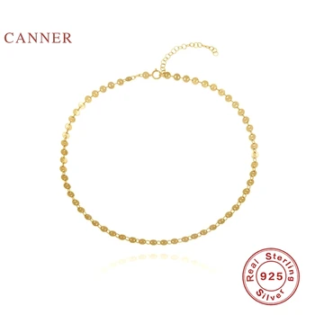 CANNER Reálne 925 Sterling Silver Náhrdelník Pre Ženy 2020 Šperky, Diamantové Reťaze Náhrdelník Jednoduché Spinky Ploché Had Disk Golier