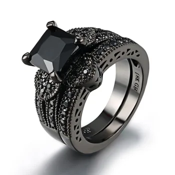 Čierna farba, Snubné Prstene nastaviť svadobné Klasické Zapojenie Kapela Krúžok Pre Ženy, luxusné Šperky Valentína darček R4781