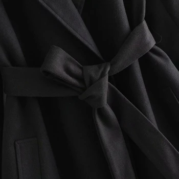 Wixra Ženy, Nové Módne Čierne Rovné Kabát S Pásom Classic Zase Dole Golier Žena Dlho Vrchné Oblečenie Na Jeseň Zima