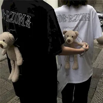 Medveď tlač pár oblečenie tričká zlé dievča anime harajuku tričko nadrozmerné t shirt mužov oblečenie t-shirts lete o-krku tees
