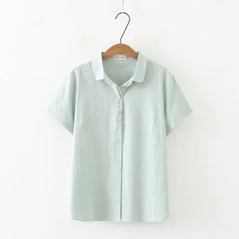 Plus veľkosť zase dole golier Vyšívané bavlnené ženy Tshirts 2019 Letné dámske tričká žena tričko krátky rukáv t-košele, topy