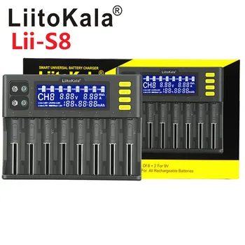 LiitoKala Lii-S8 Batérie, Nabíjačky Li-ion 3.7V1.2V Li-FePO4 3.2 V IMR 3.8 V nabíjačka + 18650 3000mah HG2 + 18650 3400mAh NCR18650B