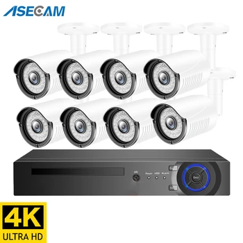 Super 4K 8MP H. 265 POE NVR Auta KAMEROVÝ Bezpečnostný Systém Outdoor HD IP Kamera P2P 8ch kamerový Set
