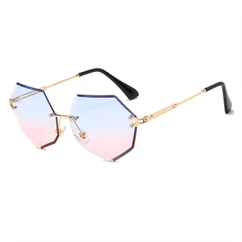 Módne slnečné Okuliare bez obrúčok Luxusné Značky Ženy Kovové Mnohouholník Slnečné okuliare UV400 Odtiene Okuliare Oculos de sol
