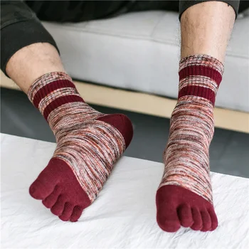 3 Páry pánske Zimné Hrubé Všetky Bavlna Päť Prstov Ponožky na Nohách, Farebné pánske Ponožky