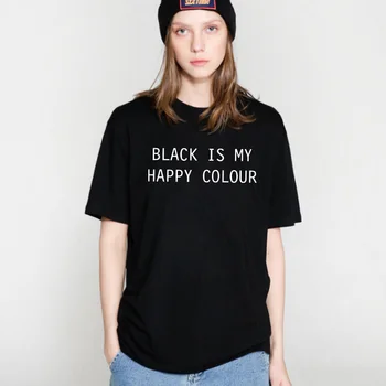 COOLMIND BL0111B bavlny, mäkké letné ženy tričko bežné black je môj šťastný, farebná tlač, Tričko ženy krátke sleeve T-shirt