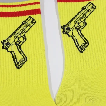 Žltá Čierna Pištole Vzor Mužov A Žien Ponožky Ulice, Hip-Hop Harajuku Dizajn Potu-Absorpciu Bavlna Pohodlné