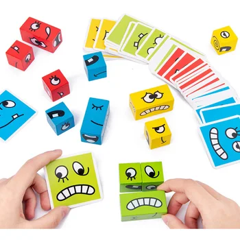 Deti Drevené Magic Cube Stavebné Prvky Montessori Výraz Tváre Sa Lámu Hlavu, Vzdelávacie Hračky Logické Myslenie Školenia Darček