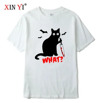 XIN YI pánske T-shirt Top QualityBavlna nôž mačka tlače mužov tričko príležitostné voľné mačka mužov tshirt o-neck t-shirt muži košele