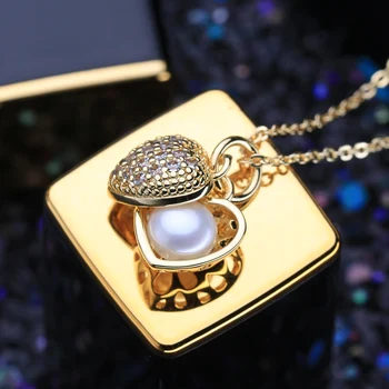 FENASY Prírodné Perlový Náhrdelník Pre Ženy Pearl Šperky Zlatá Farba Srdce Prívesok S Reťazca Cubic Zirconia Choker Veľkoobchod