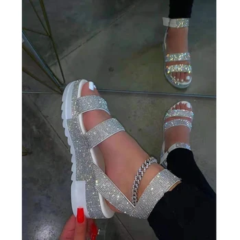 2021 Letné Sandále Módne Drahokamu dámske Topánky Otvorené Prst Nízkom Podpätku Outdoorové Sandále Plus Veľkosť 43