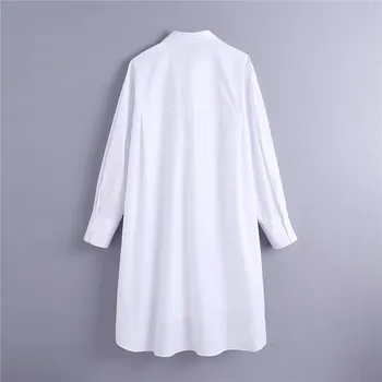 PSEEWE Za Nadrozmerné Biele Tričko Ženy 2020 Jeseň Dlhý Rukáv Muchárik Tlačidlo Hore Dlhé Dámske Tričká s Asymetrickým Lemom Bežné Topy