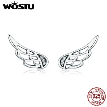 WOSTU 925 Sterling Silver Víla Krídla, Perie Stud Náušnice pre Ženy Otiginal Luxusné Strieborné Šperky E343