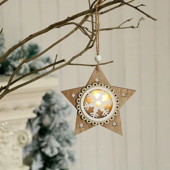 5 KS Vianočný Stromček Prívesok Pôvodné Drevené Svetelný Prívesok Vianočný Darček Roztomilý Snowfake Vážení Dvere Windowa Dekoratívne Lampy 2020