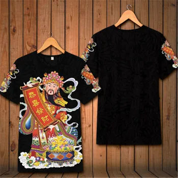 Trendy pánske Letné Oblečenie Osobnosti Čínsky Štýl Tlače Boh Bohatstva Gong Xi Fa Cai-Krátke rukávy T-shirt Plus Veľkosť S - 6XL