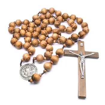 Móda Ručné Kolo Dreva Perličiek Katolíckej Stene Kríž, Ruženec, Náboženský Náhrdelník Christian Šperky Kúzlo Darček