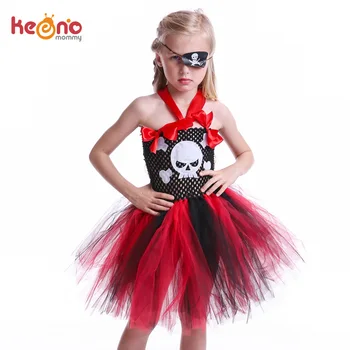 Pirát Inšpiroval Dievčatá Tutu Šaty Deti Halloween Tému Sprievod Nosenie Lebky Embellishment Deti Tylu Party Foto Kostým