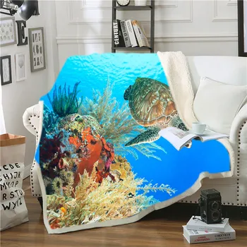 Morská Korytnačka Deka Plyšové 3D Vytlačené pre Deti, Pohovka Sherpa Fleece prehoz cez posteľ Morského Života Zábal Hodiť Deka Umývateľný Mikrovlákna