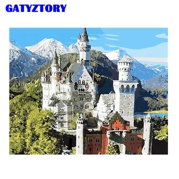 GATYZTORY White castle DIY olej Maľovanie Podľa Čísel údaje ručne vyplniť farbou pre domáce Dekoroch