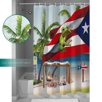 Palmy, Puerto Rico Vlajka Žaba Pláži Kúpeľni Sprchový Záves Modernú Domácnosť Sprchový Záves